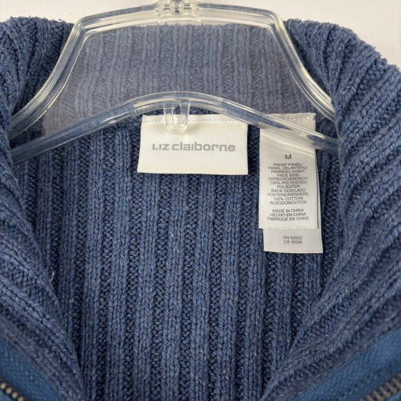 Liz Claiborne Fleece Ribbed Vest Full Zip Mock Neck Cotton Blend Blue Medium - Picture 6 of 11
